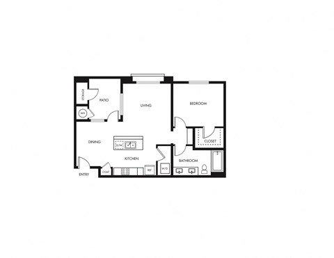 Floor plan for 1 bed, 1 bath, 761 sqft
